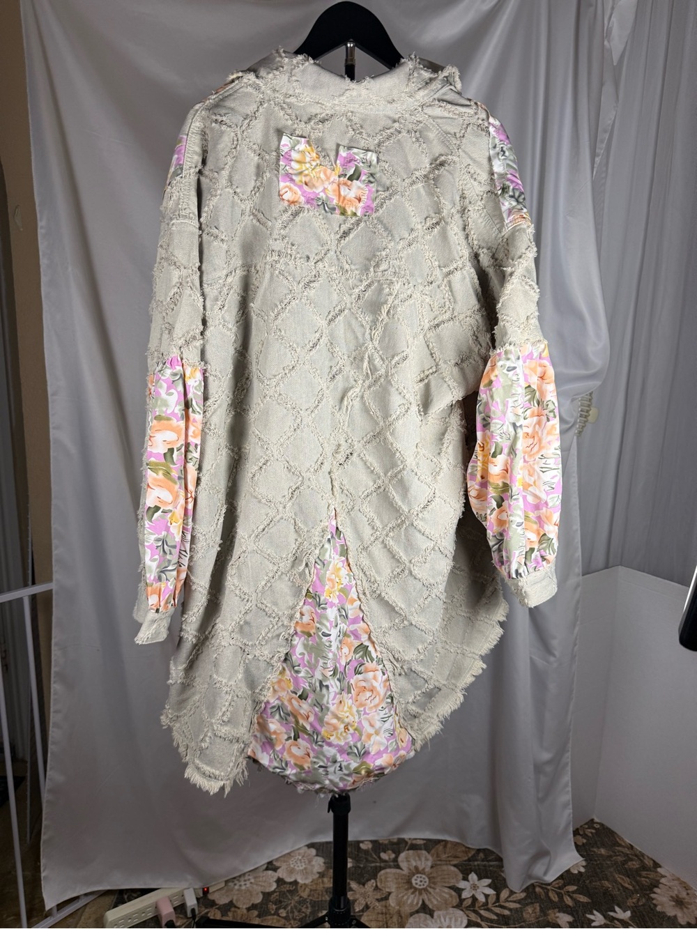 POL Floral Patchwork Raw Edge Boho Cardigan Jacket Size S - Picture 2 of 11